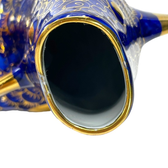 Asian Themed Vintage Colbalt Blue and Gold Koi Carp Open Mouth Fish Vase 6" Tall - Picture 10 of 13